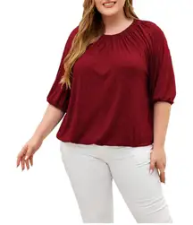 Womens Plus Size 3/4 Sleeve Tops Crewneck Casual Solid Basic Blouse