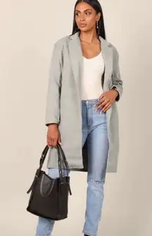 Petal & Pup Long Grey Coat Lightweight Single Button Collared Coat NEW