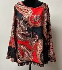 New York & Co Tunic Top bell sleeve XL Multicolor Paisley Print Polyester Boho