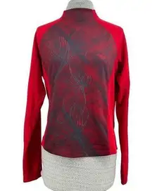 Sugoi Red Cycling Top Flowers Long Sleeve Mock Neck Pullover Athletic Tee Size M