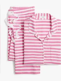J. Crew Long-Sleeve Knit Pajama Set Women's Size L Pink White Striped Cozy