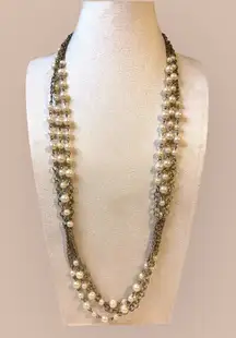 J Crew Elegant Faux Pearl and Gold Chain Necklace