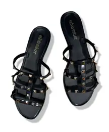 Olivia Miller Studded Black Flip Flops Size 9