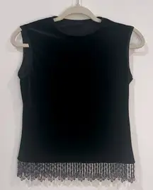VINTAGE Y2K velvet formal top beaded trim black Women’s SIZE SMALL made in USA