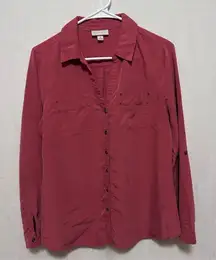 CB established 1962 Womens Long Sleeve Wine Red Henley Button up Top Size M