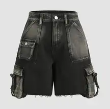 Black Faded Baggy Cargo Shorts -
