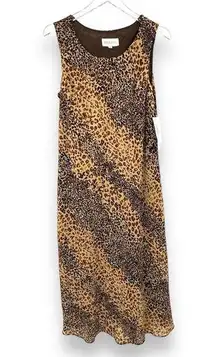 Studio One chiffon dress leopard print sleeveless shift midi brown tan 16 XL NEW