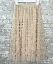 Dessin Studio Elegant Cream Layered Lace Midi Skirt