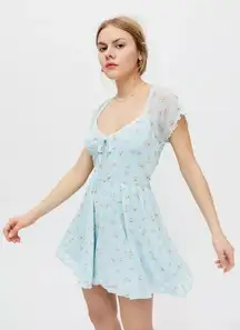 Urban Outfitters Alice Mesh Romper Floral Light Blue 