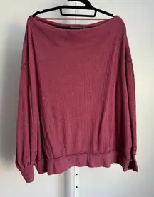 We The Free Top Womens size L Mauve Ribbed Knit Long Sleeve Boat Neck Pullover‎