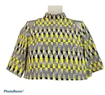 Yellow Blue Geo Print Crop Top Size S