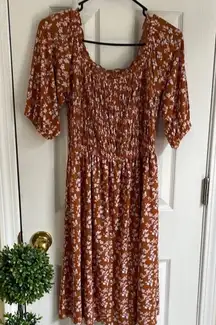 Chic Boho, Western Floral Midi Dress in Brown