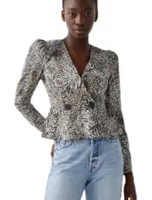 & Other Stories Peplum Blouse Linen Lyocell Blend Size 0‎ Animal Print Fit Flare