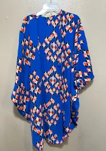 Gianni‎ Bini Kimono XS Blue Orange Geometric Print Open Front Cover Up