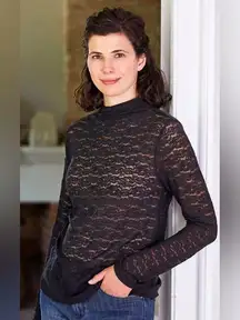 April Cornell Amelie Mock Turtleneck T-Shirt Floral Lace Black Sheer Size Medium