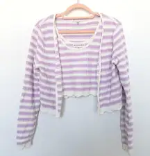 Willow & Wind‎ Womens Sweater Set Size M Purple White Stripe Y2K Crop Coquette