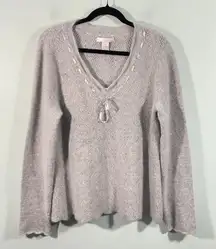 Vtg Lucy & Laurel Grey Feminine Angora Rabbit Hair & Wool Blend Sweater Size L
