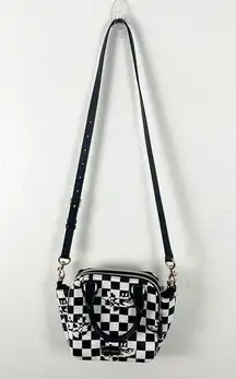 Betsey Johnson BETSY JOHNSON Black White Checkered Lined Multiple Interior Pocket Crossbody Bag