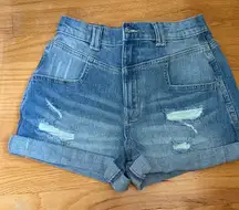 Jordache Vintage Denim Shorts Blue Distressed‎ Cuffed Size 28 Western Boho Chic