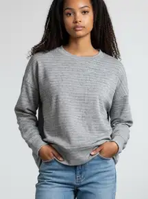Aerie Oversized Long Sleeve Crew Neck Top Sweater Striped Size S Grey Layering