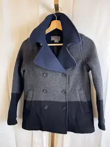 Vince Multi-Tonal Wool Peacoat in Navy, Grey, Blue, EUC Sz M