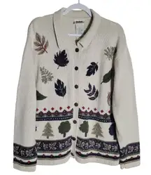 Northern Reflections Cream Cardigan with Leaf Pattern