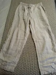 Linen Cream White Striped Pants