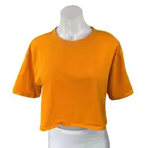 Zara Orange Short Sleeve Crew Neck Cropped Boxy Casual Tee T-Shirt Top Size M