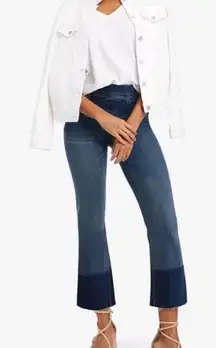 Spanx 20231R Cropped Flare Denim Jeans Medium Wash Dip Dye Hem S