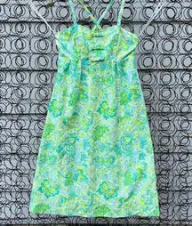 Lilly Pulitzer Vintage 60s  Blue Green Daisy Butterfly Convertible Strap Sundress