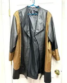 Leather Jacket, E Ebony Style Spiegel, Black Gold Long Coat, ‘90s Fashion, XXL