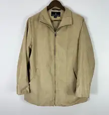 London Fog Suede Jacket Womens Small Zip Front Beige Neutral Minimalist‎ Classic
