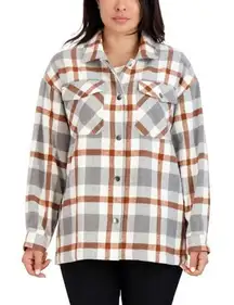 ✨HFX Shirt Sz Medium Jacket Relaxed Fit Drop Shoulder Pockets Gray/Brown✨