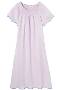 Lake Pajamas Patio Midi Dress in Pale Pink with Blue Scalloped Trim Size Large