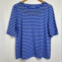 Coral Bay Nautical Theme Shirt Top Blue White Stripes Women’s Size XL