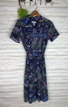 Denim and Co Novelty 80’s Neon Flamingo Summer Boat Shirt Dress
