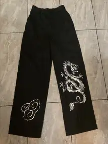 Urban Outfitters Black Pinstripe Dragon Sequin Wide Leg Pants Size S