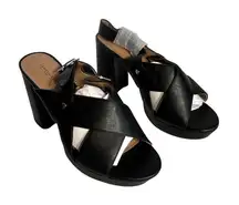 Aerosoles Polina Black Leather Criss Cross Platform Block Heel Sandals  10.5M
