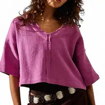 Free People Sundaze Woven Cotton Oversized Textured Tee Top Size  XS