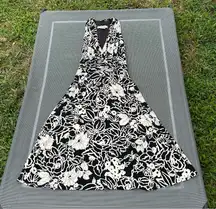 Evan Picone Dress Womens Size‎ 6 Black Cream Abstract Floral Popover Midi whimsy