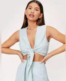 NWT Nasty Gal Plisse Tie Front Top Mint