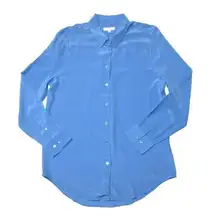 NWT Equipment Essential in Academy Blue Silk Button Down Shirt L $278