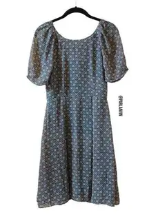 Pinkyotto Fit and Flare Chiffon Peasant Geometric Pattern Print Dress Green XS