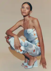 💕REFORMATION💕 Joanne Silk Dress ~ Hyperion Blue Print 10 NWT