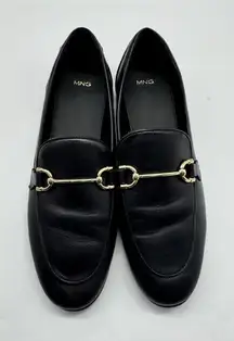 Mango Black Leather Loafers Gold Buckle Details Womens US Size 10 Euro 41