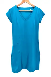 Toad &‎ Co Womens Blue Outdoor Athletic Zip Pocket Short Sleeve Dress Medium