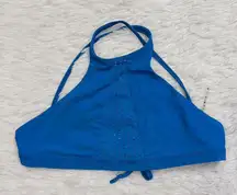 Swim Celine High Neck Mesh Halter Bikini Top in Blue