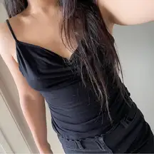 Free People Cowl Neck Ruffle Hem Cami Black (Small)