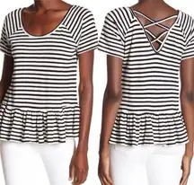 Lucky Brand  Stripe Criss-Cross Back Peplum Top Small NWT