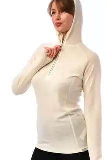 Merino Tech Merino Wool Half Zip Hoodie 190 Off White, Size XS, NWT & socks